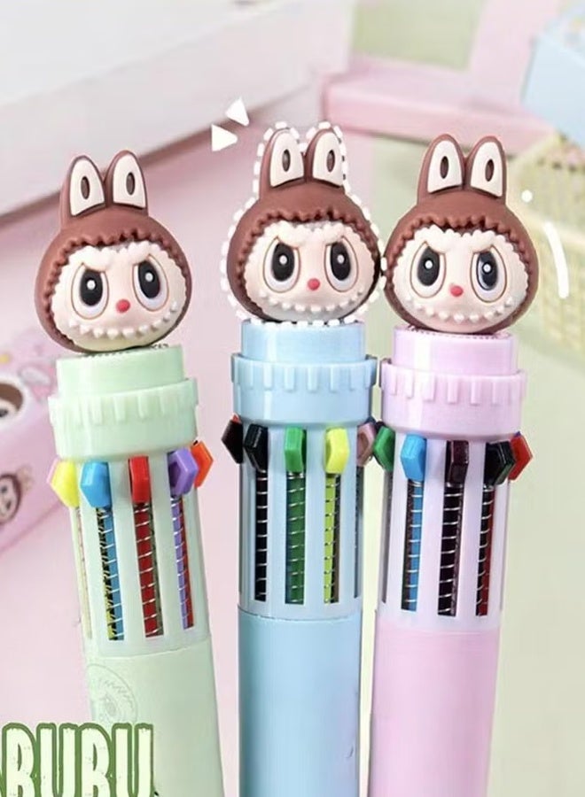 لابوبو مجموعة من 3 أقلام حبر جاف متعددة الألوان، أقلام حبر جاف LABUBU 10 في 1 ملونة وقابلة للسحب، أقلام LABUBU متعددة الألوان، بسن متوسط ​​(0.5 مم)، مناسبة للوازم المكتبية والمدرسية، والقرطاسية الجميلة، وهدايا للطلاب والأطفال. ألوان خارجية للقلم عشوائية. - Image 5