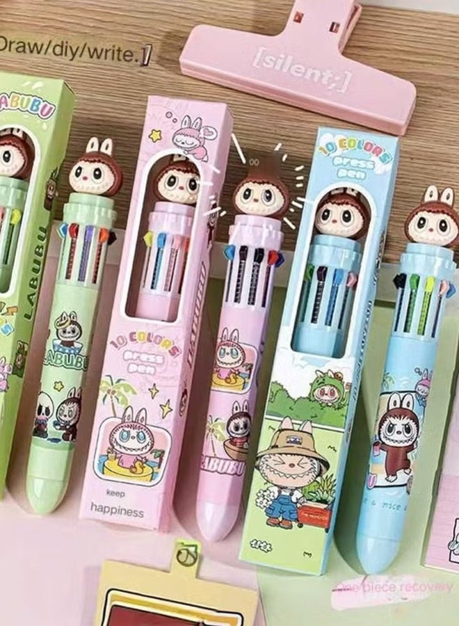 لابوبو مجموعة من 3 أقلام حبر جاف متعددة الألوان، أقلام حبر جاف LABUBU 10 في 1 ملونة وقابلة للسحب، أقلام LABUBU متعددة الألوان، بسن متوسط ​​(0.5 مم)، مناسبة للوازم المكتبية والمدرسية، والقرطاسية الجميلة، وهدايا للطلاب والأطفال. ألوان خارجية للقلم عشوائية. - Image 4