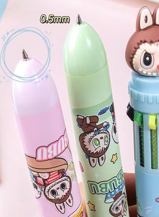 لابوبو مجموعة من 3 أقلام حبر جاف متعددة الألوان، أقلام حبر جاف LABUBU 10 في 1 ملونة وقابلة للسحب، أقلام LABUBU متعددة الألوان، بسن متوسط ​​(0.5 مم)، مناسبة للوازم المكتبية والمدرسية، والقرطاسية الجميلة، وهدايا للطلاب والأطفال. ألوان خارجية للقلم عشوائية. - Image 3