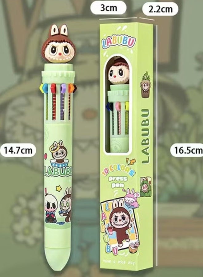لابوبو مجموعة من 3 أقلام حبر جاف متعددة الألوان، أقلام حبر جاف LABUBU 10 في 1 ملونة وقابلة للسحب، أقلام LABUBU متعددة الألوان، بسن متوسط ​​(0.5 مم)، مناسبة للوازم المكتبية والمدرسية، والقرطاسية الجميلة، وهدايا للطلاب والأطفال. ألوان خارجية للقلم عشوائية. - Image 2