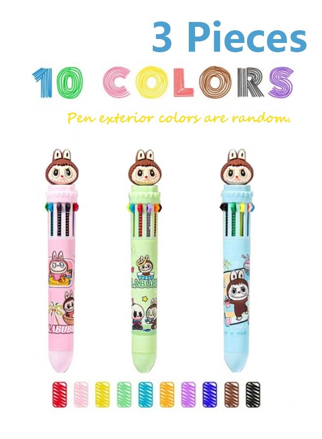 لابوبو مجموعة من 3 أقلام حبر جاف متعددة الألوان، أقلام حبر جاف LABUBU 10 في 1 ملونة وقابلة للسحب، أقلام LABUBU متعددة الألوان، بسن متوسط ​​(0.5 مم)، مناسبة للوازم المكتبية والمدرسية، والقرطاسية الجميلة، وهدايا للطلاب والأطفال. ألوان خارجية للقلم عشوائية. - Image 1