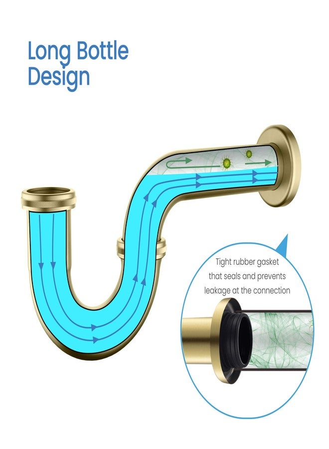 كيبي مصيدة زجاجات KIBI على شكل حرف P لحوض الحمام، ١.٥ بوصة | طقم تصريف نفايات نحاسي مزخرف | تركيبات سباكة لحوض الحمام | سهل التركيب، مانع للتسرب | ذهبي مصقول، KPT101 - Image 4