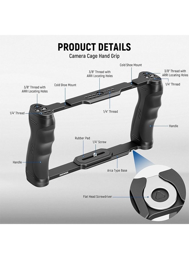 Neewer - NEEWER Universal Camera Cage & Top Handle with 3/8" ARRI Locating Pins Kit, Video Rig Camera Stabilizer with Arca Type Base, Dual Handgrips, Compatible with SmallRig Accessories, CA016T - Image 1