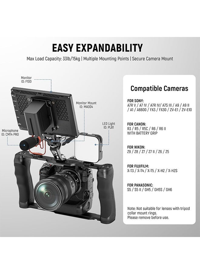 Neewer - NEEWER Universal Camera Cage & Top Handle with 3/8" ARRI Locating Pins Kit, Video Rig Camera Stabilizer with Arca Type Base, Dual Handgrips, Compatible with SmallRig Accessories, CA016T - Image 1