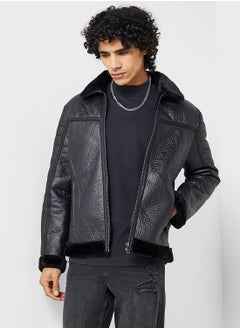 Bonded Suede Fur Collar Jacket