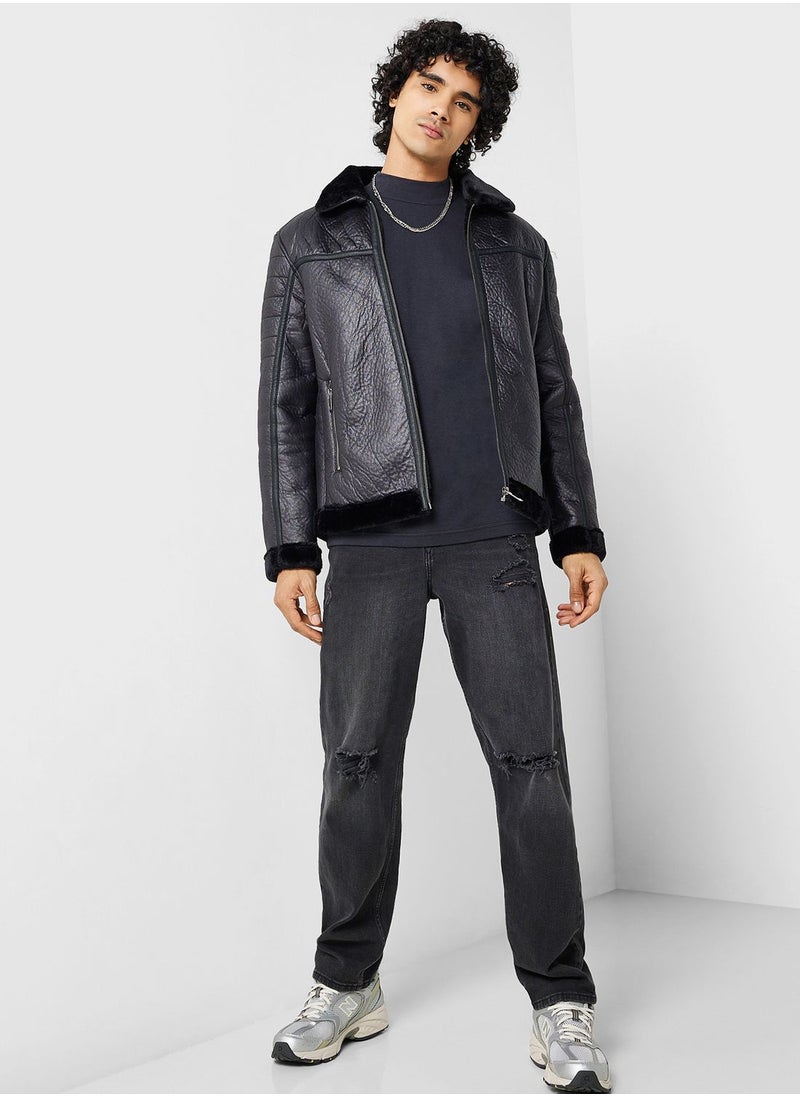 BRAVE SOUL - Bonded Suede Fur Collar Jacket - Image 1