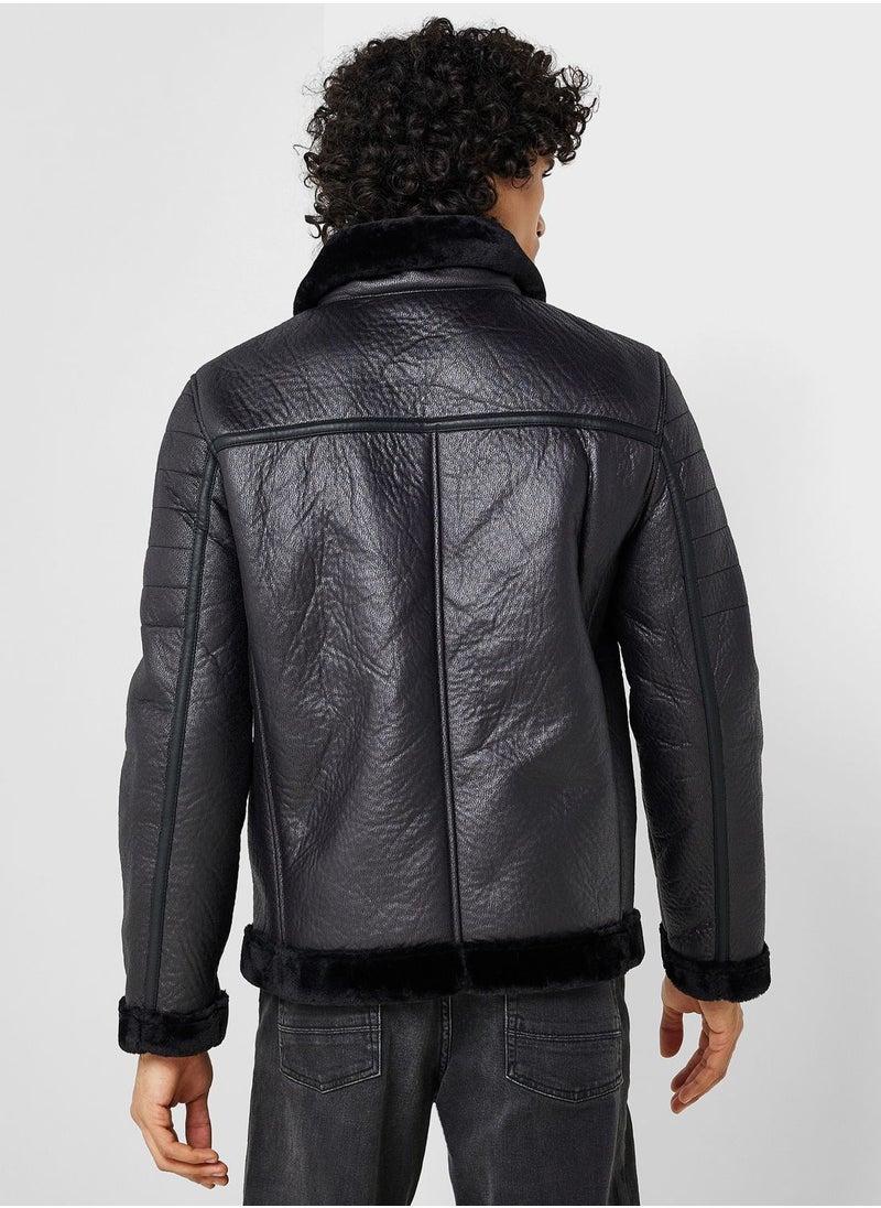 BRAVE SOUL - Bonded Suede Fur Collar Jacket - Image 1