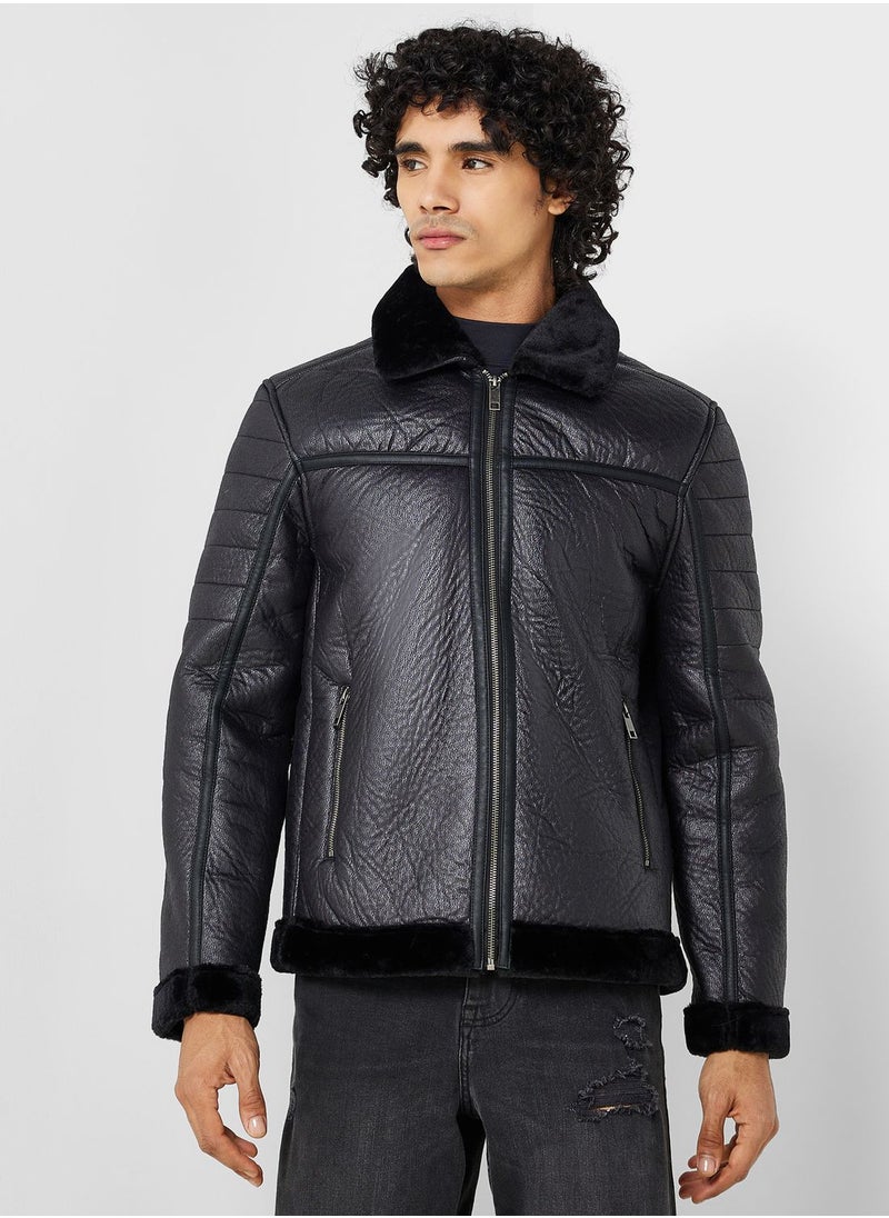 BRAVE SOUL - Bonded Suede Fur Collar Jacket - Image 1