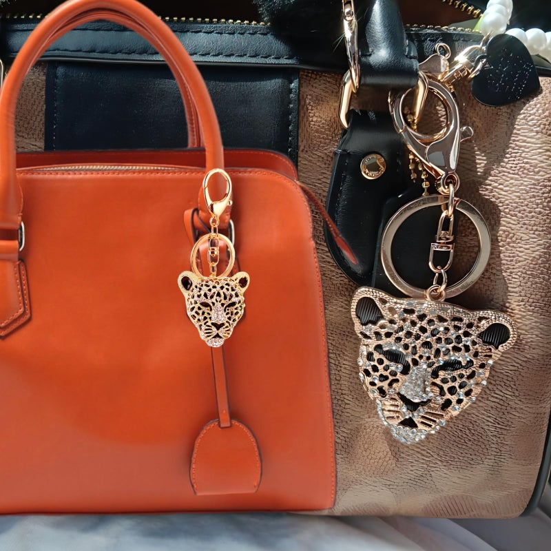 WenTigDY Leopard Bag Pendant, Purse Charms,1.81Ã—1.65 in Leopard Charm, Gold Rhinestone Keychain, Cute Cheetah Head Purse Key Ring Chain Sparkling Crystal Charming for Lady Girlfriend - Image 5