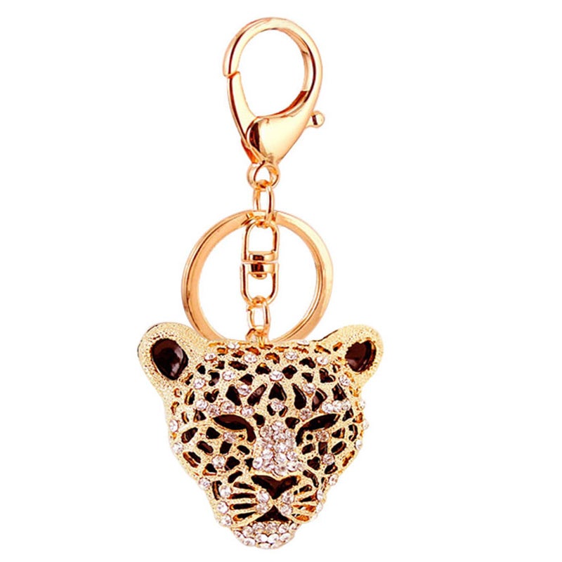 WenTigDY Leopard Bag Pendant, Purse Charms,1.81Ã—1.65 in Leopard Charm, Gold Rhinestone Keychain, Cute Cheetah Head Purse Key Ring Chain Sparkling Crystal Charming for Lady Girlfriend - Image 1