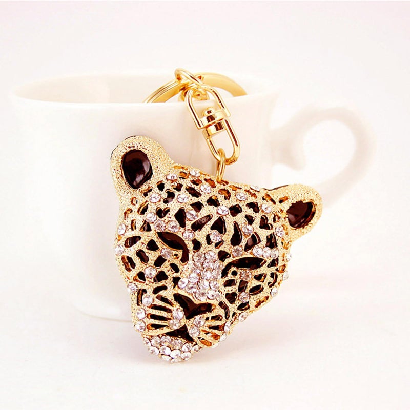 WenTigDY Leopard Bag Pendant, Purse Charms,1.81Ã—1.65 in Leopard Charm, Gold Rhinestone Keychain, Cute Cheetah Head Purse Key Ring Chain Sparkling Crystal Charming for Lady Girlfriend - Image 3