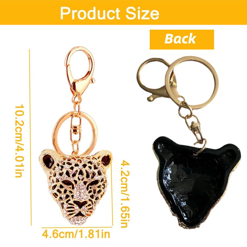 WenTigDY Leopard Bag Pendant, Purse Charms,1.81Ã—1.65 in Leopard Charm, Gold Rhinestone Keychain, Cute Cheetah Head Purse Key Ring Chain Sparkling Crystal Charming for Lady Girlfriend - Image 2