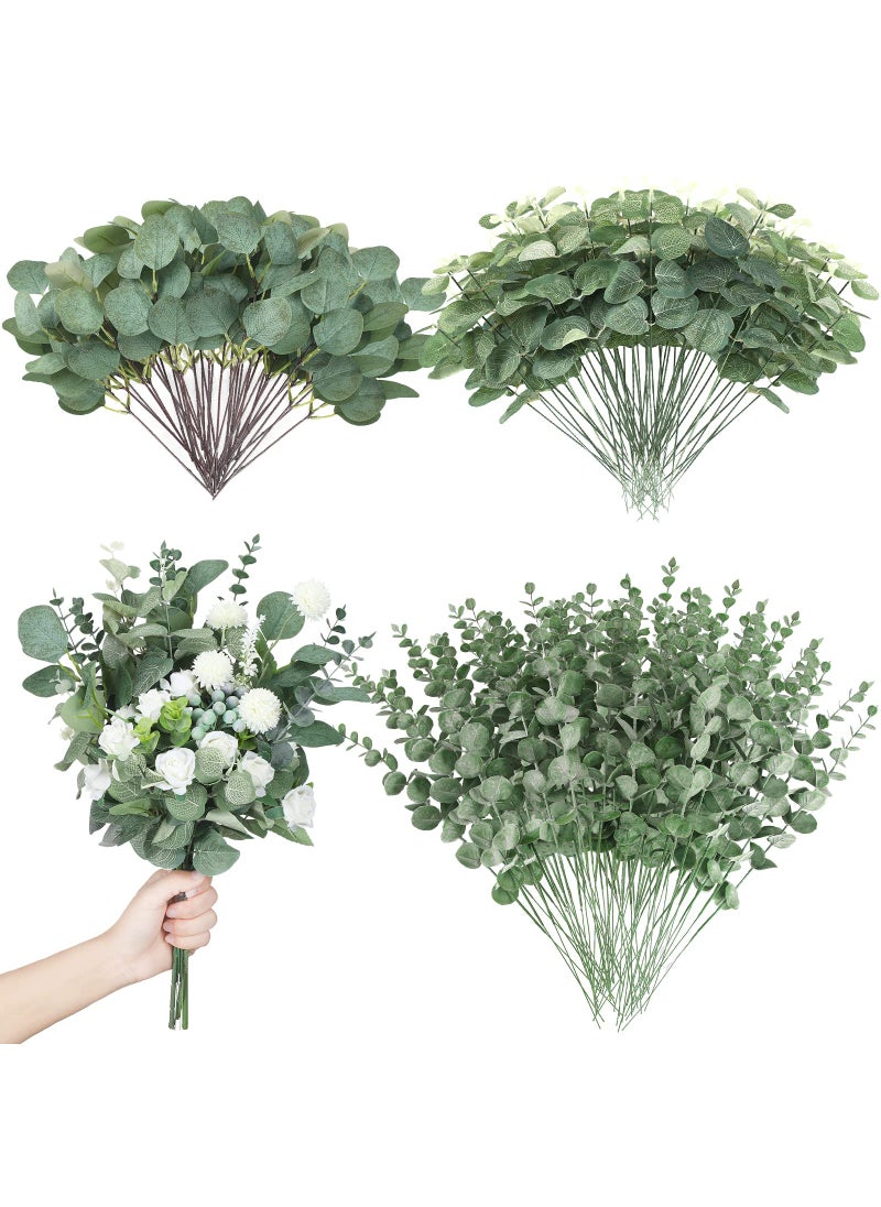 Giegxin Giegxin 180 Pcs 3 Kinds Mixed Eucalyptus Leaves Stems Bulk Artificial Silver Dollar Leaves Picks Dried Eucalyptus Bundle Faux Spray for Wedding Vase Bouquet Floral Arrangement Green 