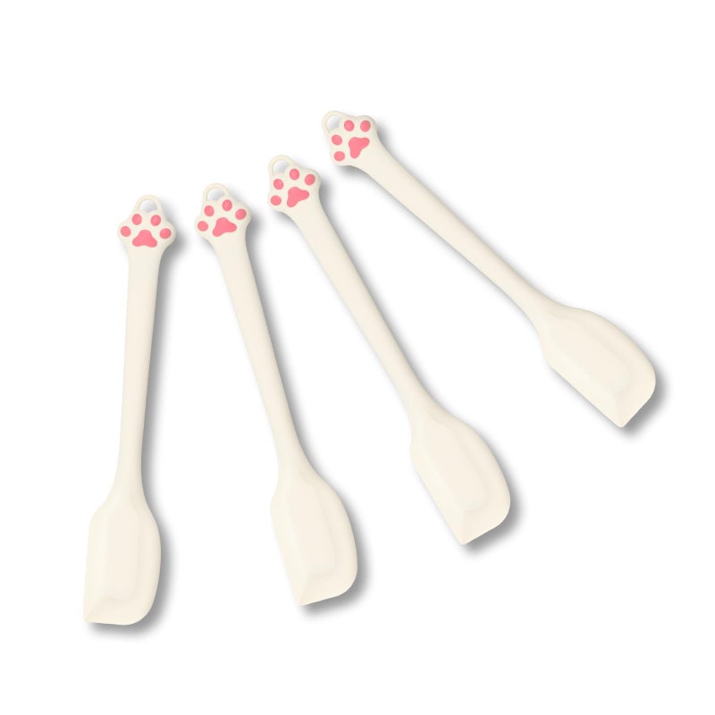 Siutco Cute Cat Paw Silicone Spatula Set - High Heat Resistant Rubber Scraper for Baking & Cooking, BPA-Free Non-Stick Kitchen Utensils, Adorable Cat Lover Gifts(4 Pack, 8.5 Inch, Cream) - Image 1