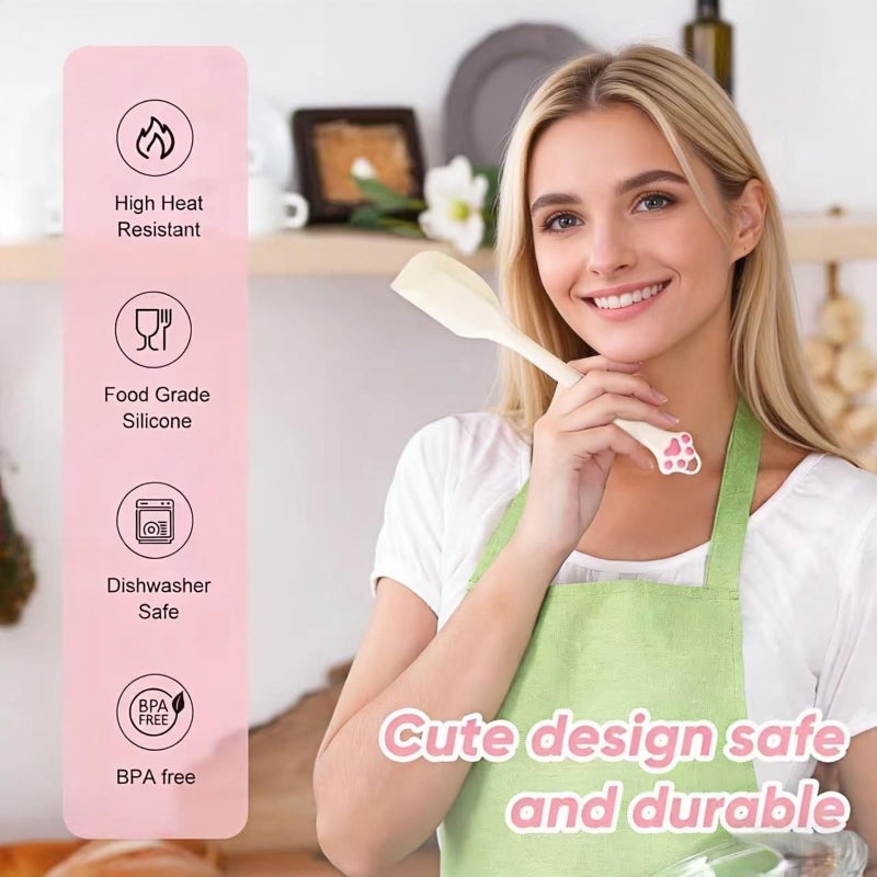 Siutco Cute Cat Paw Silicone Spatula Set - High Heat Resistant Rubber Scraper for Baking & Cooking, BPA-Free Non-Stick Kitchen Utensils, Adorable Cat Lover Gifts(4 Pack, 8.5 Inch, Cream) - Image 3