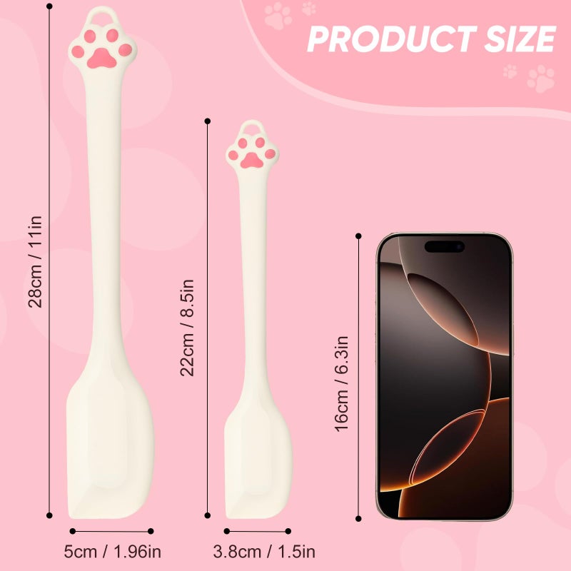Siutco Cute Cat Paw Silicone Spatula Set - High Heat Resistant Rubber Scraper for Baking & Cooking, BPA-Free Non-Stick Kitchen Utensils, Adorable Cat Lover Gifts(4 Pack, 8.5 Inch, Cream) - Image 2