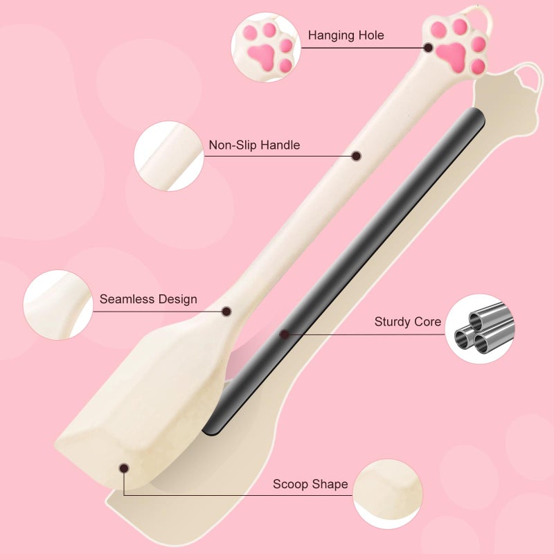 Siutco Cute Cat Paw Silicone Spatula Set - High Heat Resistant Rubber Scraper for Baking & Cooking, BPA-Free Non-Stick Kitchen Utensils, Adorable Cat Lover Gifts(4 Pack, 8.5 Inch, Cream) - Image 4