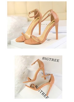 BIGTREE 11cm Stylish High Heels Patent Leather Open-Toe Sandals For Summer Pink  - Image 2