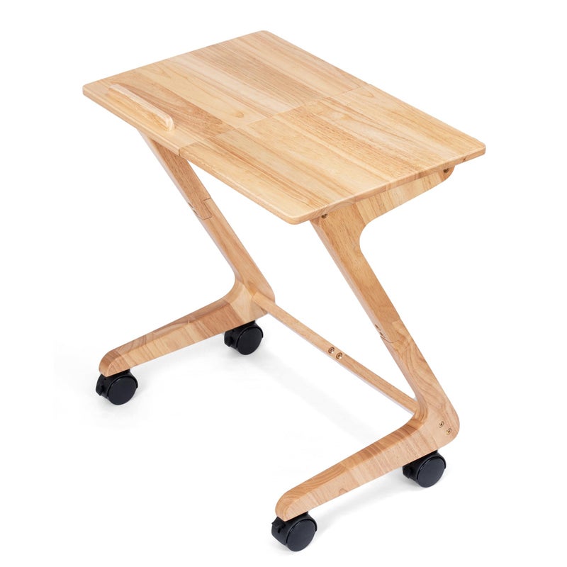 FLYJOE TV Tray Table TV Dining Table with Casters for Small Spaces Solid Wood End Table Sofa Couch Side Table Removable Snack Tray for Coffee Bed Sofa Eating Writing Reading Living Room Bedroom
