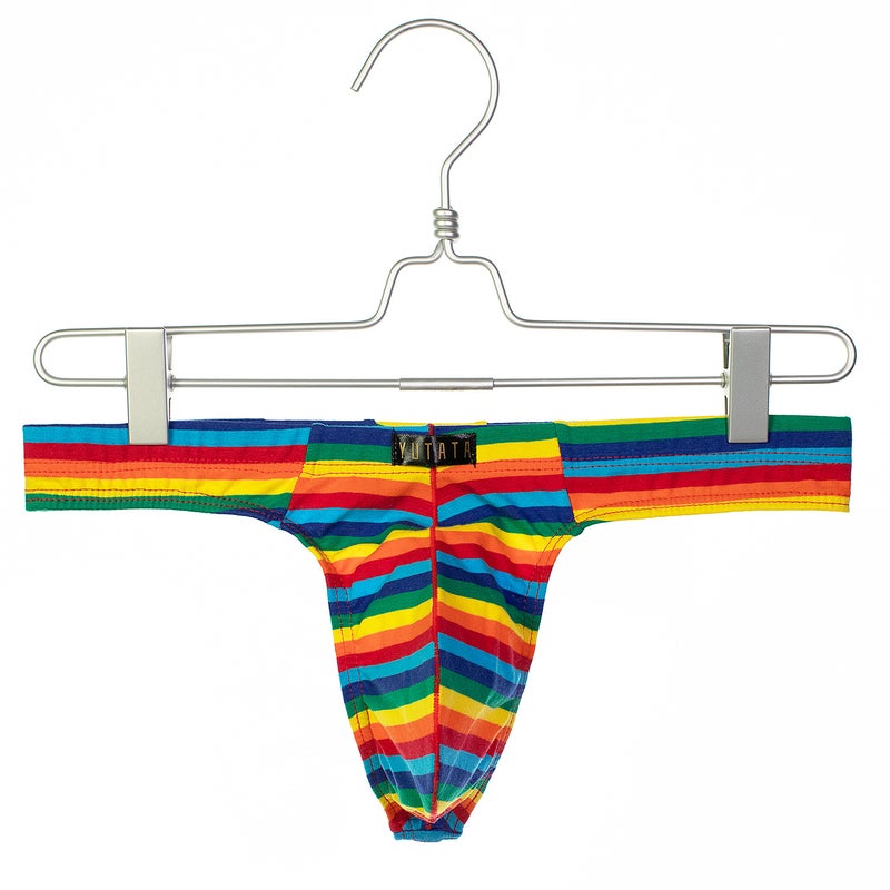 Colorful Milk Silk Striped Pouch Mens Low Rise Thong Black polyester  - Image 5