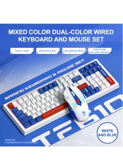 T-WOLF Gaming Keyboard and Mouse Combo, 98-Key Compact RGB Mechanical Feel Keyboard with Type-C Wired & Silent Design, 3600 DPI 6-Button LED Gaming Mouse, 4-Color Backlight  for PC/Windows - White Blue  - Image 1