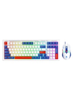 T-WOLF Gaming Keyboard and Mouse Combo, 98-Key Compact RGB Mechanical Feel Keyboard with Type-C Wired & Silent Design, 3600 DPI 6-Button LED Gaming Mouse, 4-Color Backlight  for PC/Windows - White Blue  - Image 2