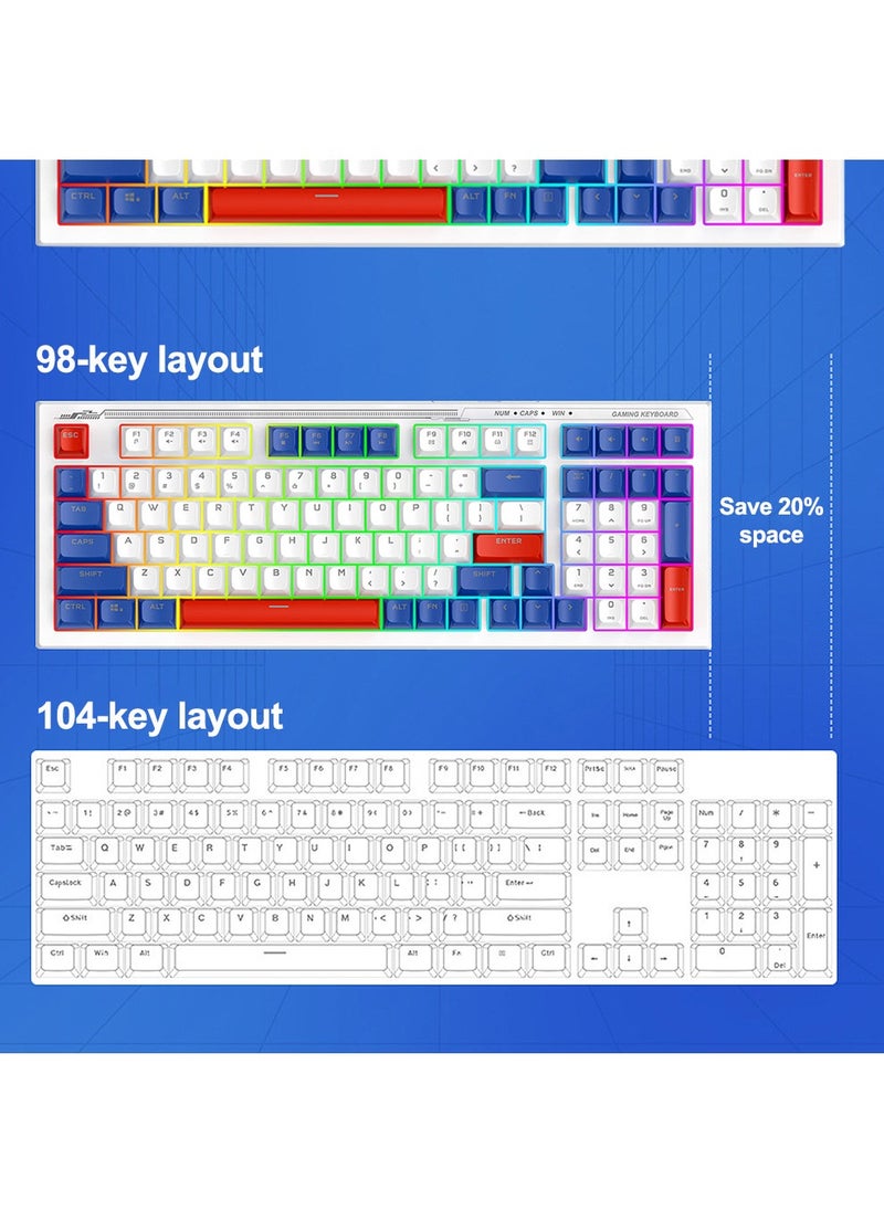 T-WOLF Gaming Keyboard and Mouse Combo, 98-Key Compact RGB Mechanical Feel Keyboard with Type-C Wired & Silent Design, 3600 DPI 6-Button LED Gaming Mouse, 4-Color Backlight  for PC/Windows - White Blue  - Image 5