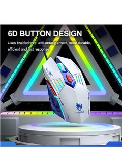 T-WOLF Gaming Keyboard and Mouse Combo, 98-Key Compact RGB Mechanical Feel Keyboard with Type-C Wired & Silent Design, 3600 DPI 6-Button LED Gaming Mouse, 4-Color Backlight  for PC/Windows - White Blue  - Image 3