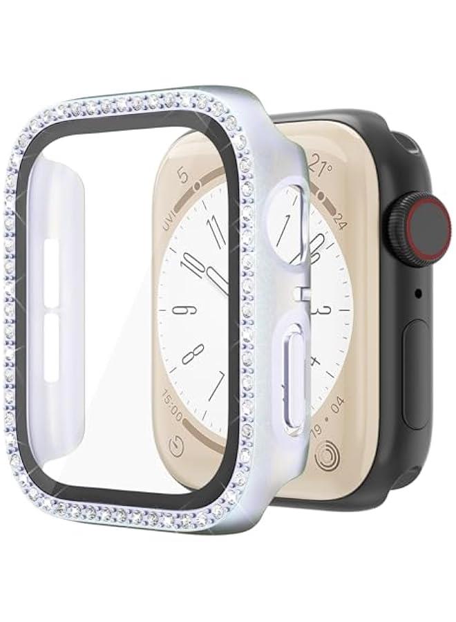 Bling Case Compatible for Apple Watch Case 42mm iwatch 3 2 1 Hard PC Fantasy Gradient Fluorescent Rhinestone Bumper Built in Tempered Glass Screen Protector, Blue - Image 1