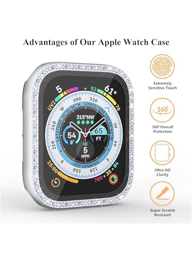 Bling Case Compatible for Apple Watch Case 42mm iwatch 3 2 1 Hard PC Fantasy Gradient Fluorescent Rhinestone Bumper Built in Tempered Glass Screen Protector, Blue - Image 3