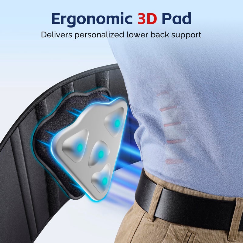 FEATOL Back Brace for Men Lower Back Pain Relief Lumbar Support Brace Waist Belt with Ergonomic 3D Silicone Pad for Heavy Lifting Work, Herniated Disc, Sciatica XXL - Image 3