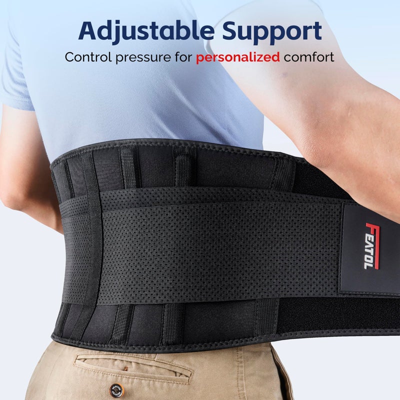 FEATOL Back Brace for Men Lower Back Pain Relief Lumbar Support Brace Waist Belt with Ergonomic 3D Silicone Pad for Heavy Lifting Work, Herniated Disc, Sciatica XXL - Image 5