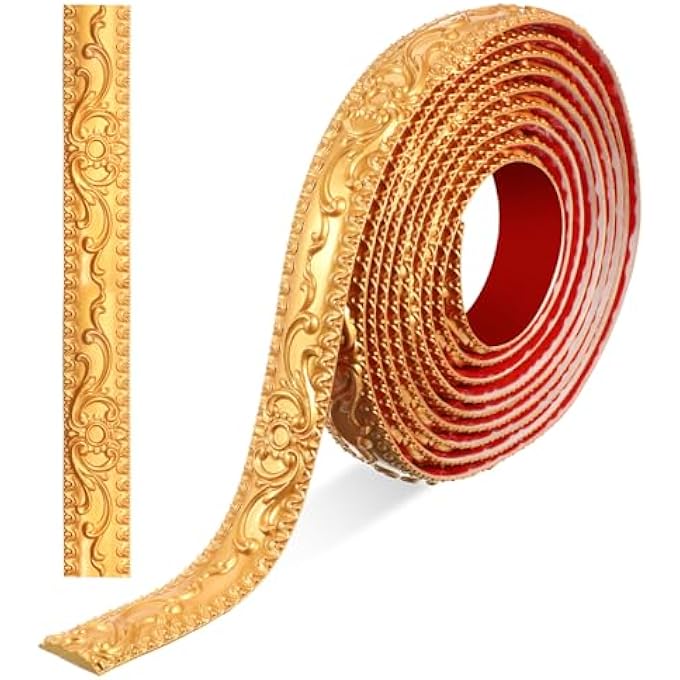 16.4 FEET GOLD FLEXIBLE MOLDING TRIM WALL TRIM, MIRROR FRAME TRIMS, CABINET BORDER SELF ADHESIVE PEEL AND STICK MOLDING CEILING MOLDINGS FOR BATHROOM HOME DECOR, BRIGHT GOLD - Image 2