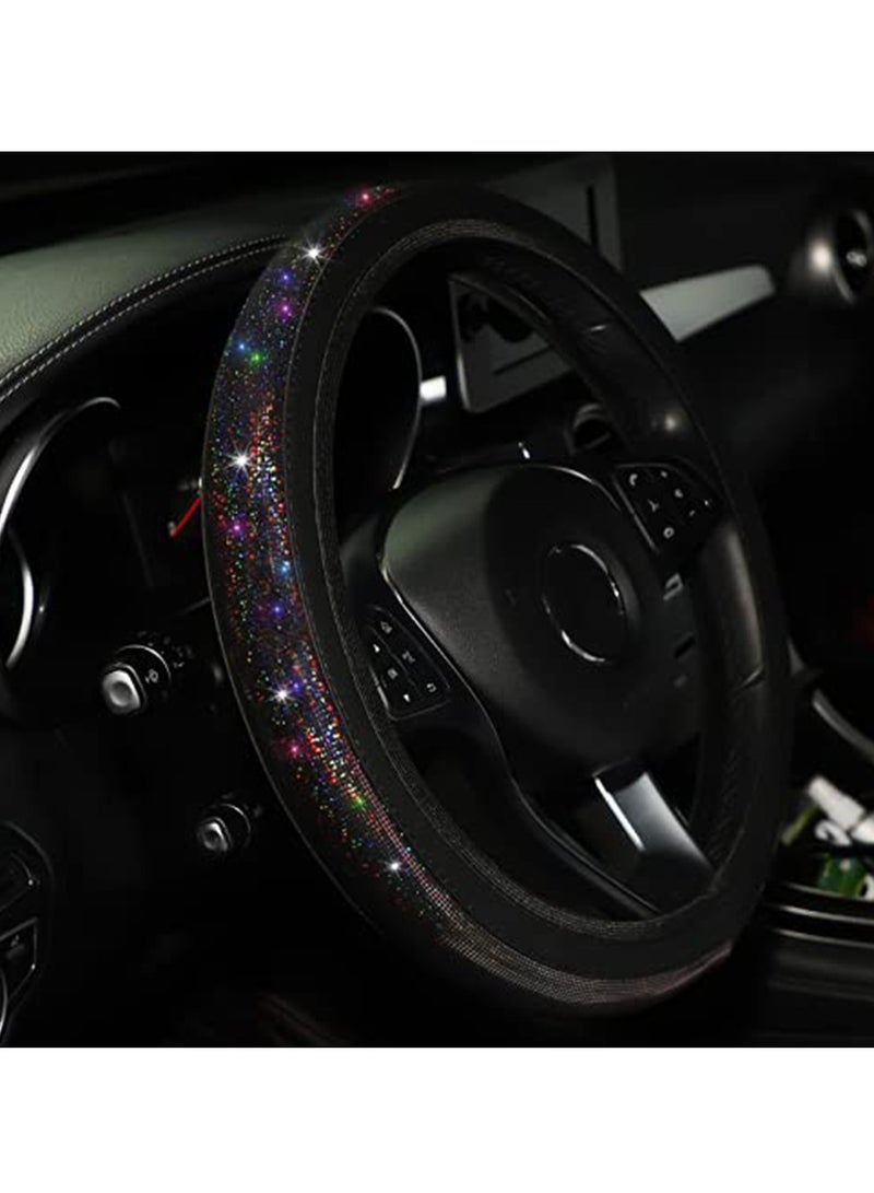 Steering Wheel Cover, General 15 inch Women's Cloth car Steering Wheel, Colorful Gilded car Steering Wheel Cover Bling Bling Anti-Slip Breathable Steering Cover for Vehicles（Black） - Image 3