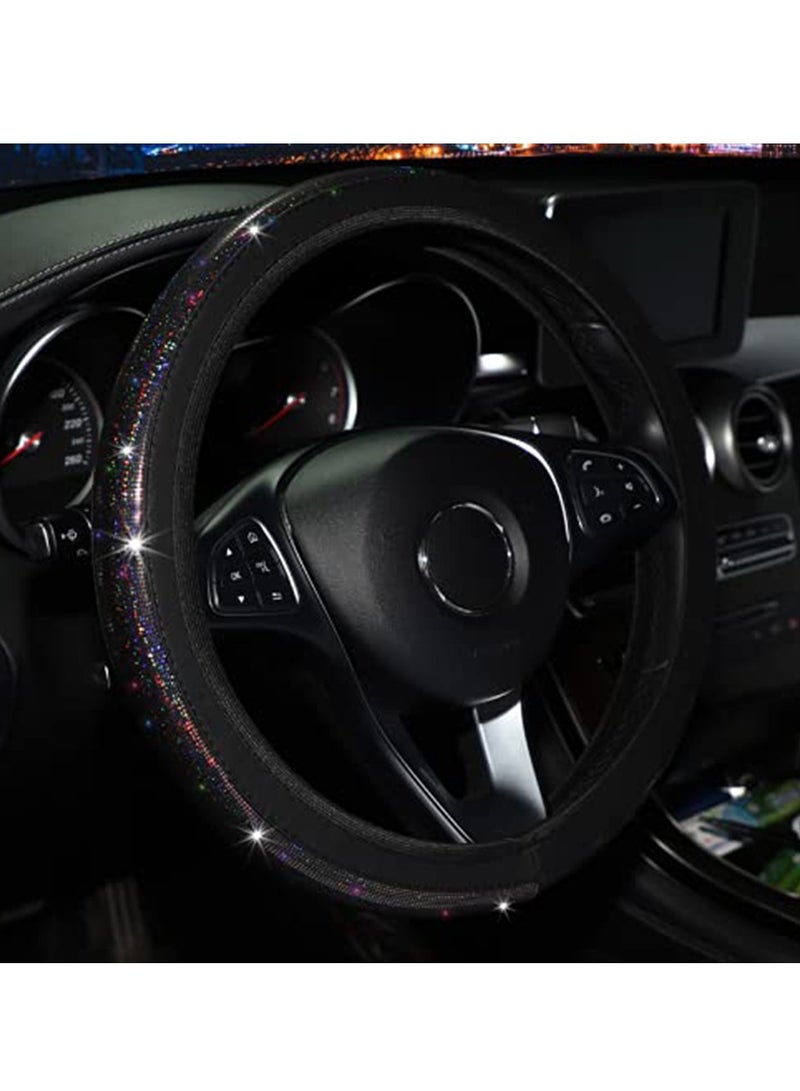 Steering Wheel Cover, General 15 inch Women's Cloth car Steering Wheel, Colorful Gilded car Steering Wheel Cover Bling Bling Anti-Slip Breathable Steering Cover for Vehicles（Black） - Image 4