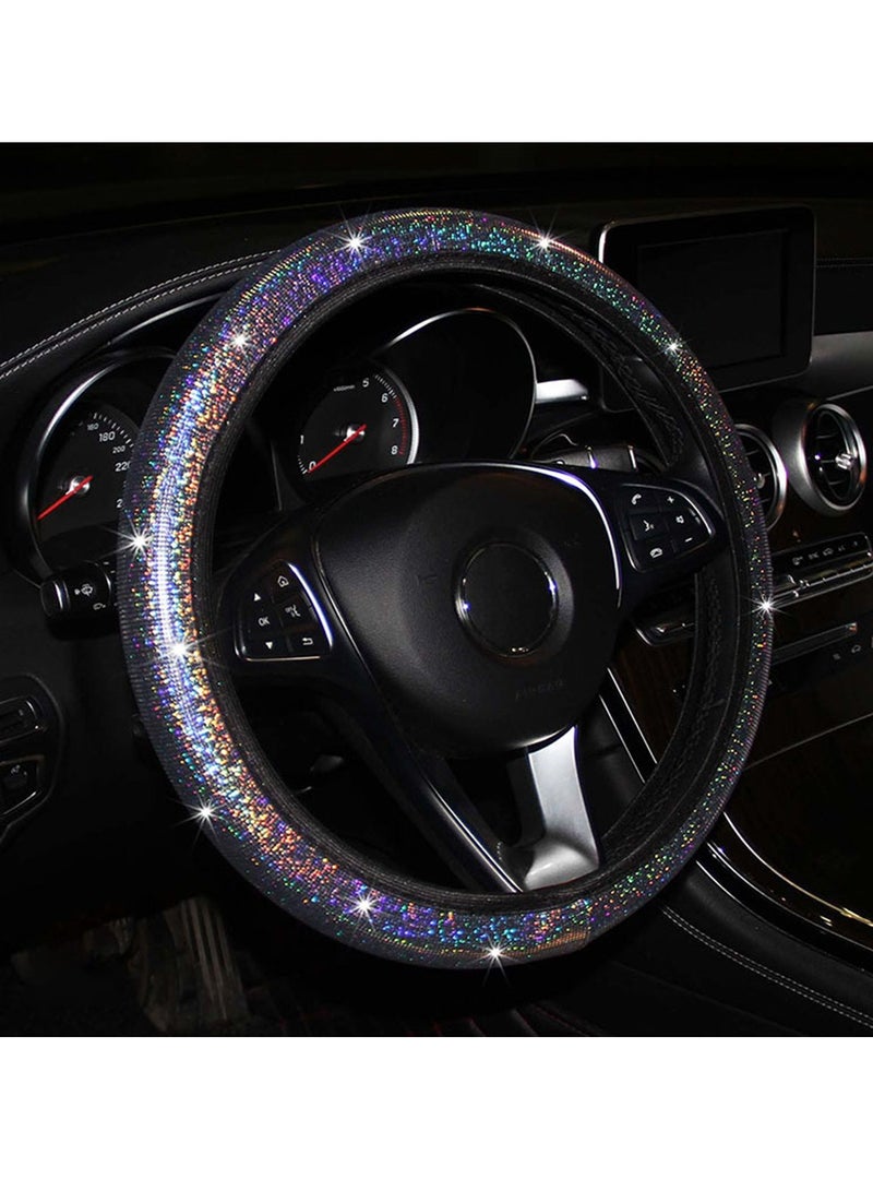 Steering Wheel Cover, General 15 inch Women's Cloth car Steering Wheel, Colorful Gilded car Steering Wheel Cover Bling Bling Anti-Slip Breathable Steering Cover for Vehicles（Black） - Image 1