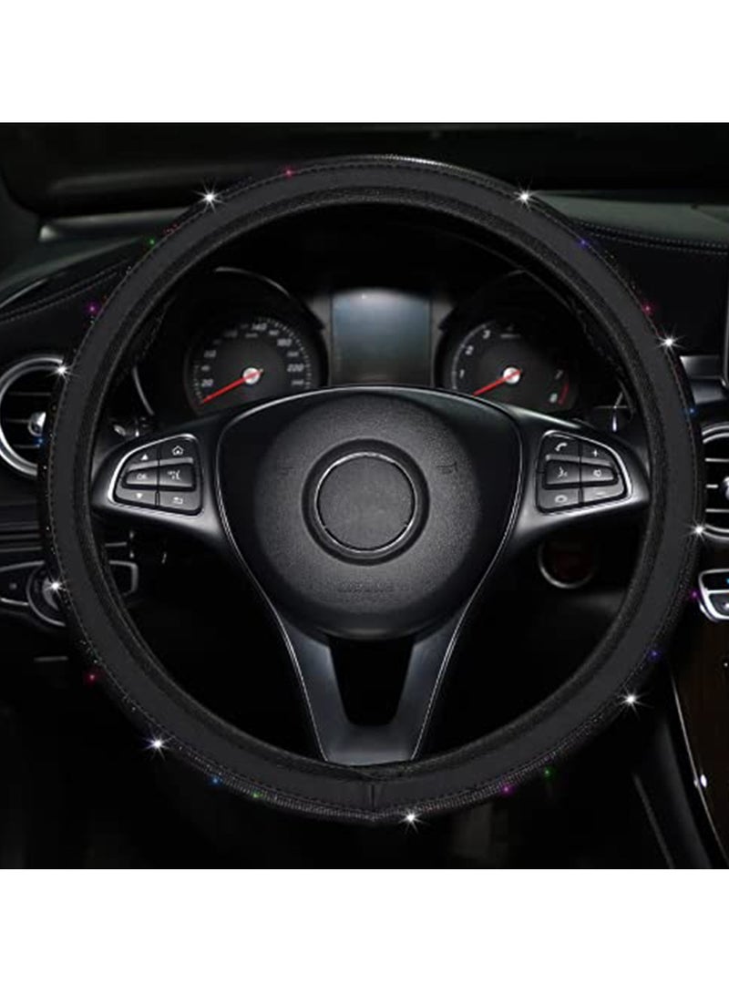 Steering Wheel Cover, General 15 inch Women's Cloth car Steering Wheel, Colorful Gilded car Steering Wheel Cover Bling Bling Anti-Slip Breathable Steering Cover for Vehicles（Black） - Image 5