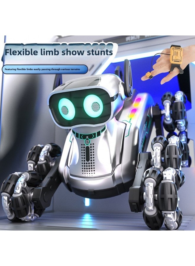 كلب روبوت بثمانية عجلات للتحكم عن بعد، دفع رباعي، مستشعر للإيماءات، سيارة تحكم عن بعد للأطفال، لعبة ميكانيكية للتحكم عن بعد للكلاب - اللون: كلب روبوت حيلة بثمانية عجلات، فضي - Image 3