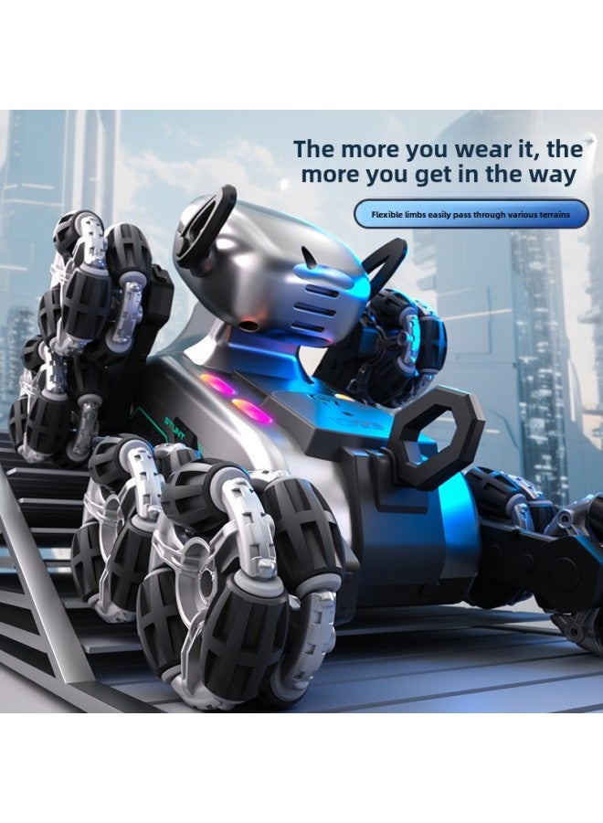 كلب روبوت بثمانية عجلات للتحكم عن بعد، دفع رباعي، مستشعر للإيماءات، سيارة تحكم عن بعد للأطفال، لعبة ميكانيكية للتحكم عن بعد للكلاب - اللون: كلب روبوت حيلة بثمانية عجلات، فضي - Image 4