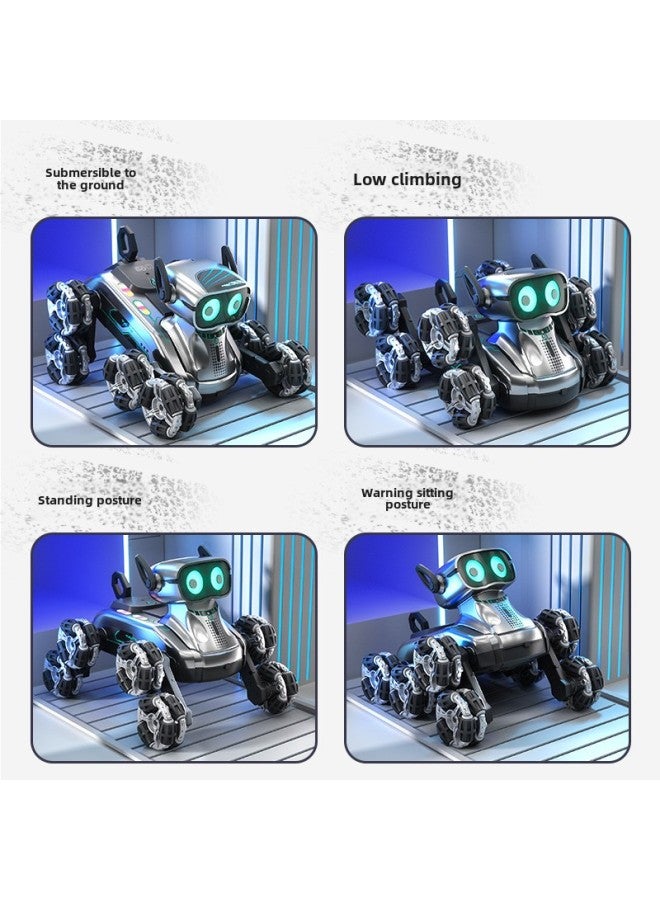 كلب روبوت بثمانية عجلات للتحكم عن بعد، دفع رباعي، مستشعر للإيماءات، سيارة تحكم عن بعد للأطفال، لعبة ميكانيكية للتحكم عن بعد للكلاب - اللون: كلب روبوت حيلة بثمانية عجلات، فضي - Image 5