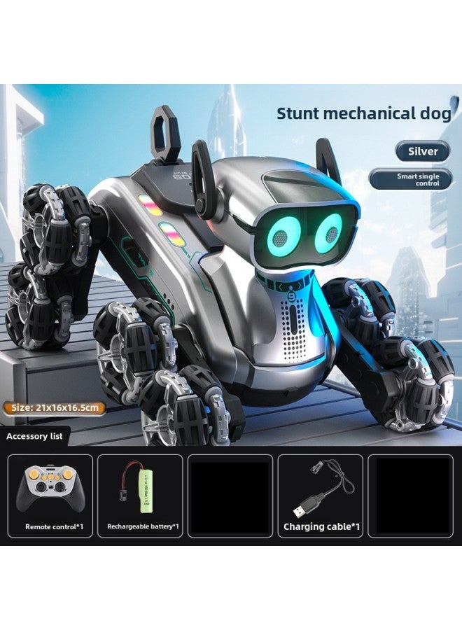 كلب روبوت بثمانية عجلات للتحكم عن بعد، دفع رباعي، مستشعر للإيماءات، سيارة تحكم عن بعد للأطفال، لعبة ميكانيكية للتحكم عن بعد للكلاب - اللون: كلب روبوت حيلة بثمانية عجلات، فضي - Image 1