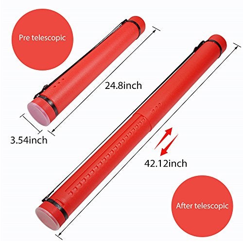 DEWEL Document Tube,Plastic Expanding Poster/Art/Document Storage Tube 24.5 to 40 inches Adjustable with Carrying Strap Waterproof and Light-Resistance Telescoping Carrying Case (Red-Large Size) - Image 2