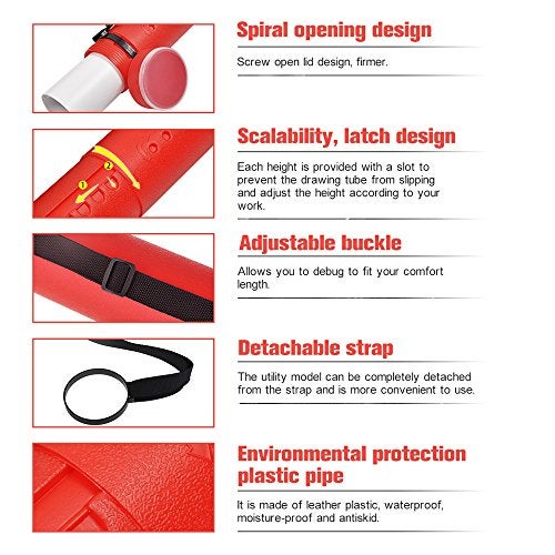DEWEL Document Tube,Plastic Expanding Poster/Art/Document Storage Tube 24.5 to 40 inches Adjustable with Carrying Strap Waterproof and Light-Resistance Telescoping Carrying Case (Red-Large Size) - Image 3