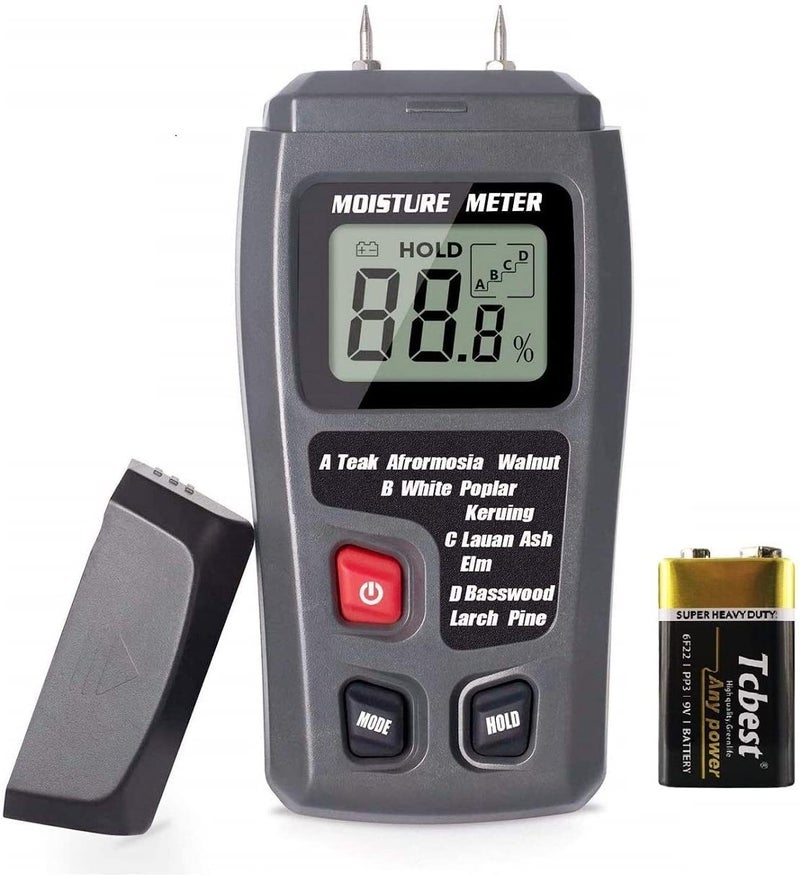 LABART جهاز قياس رطوبة الخشب المحمول مع شاشة LCD لاختبار رطوبة الخشب للكشف عن رطوبة الحطب والورق يشمل بطارية 9V - Image 1