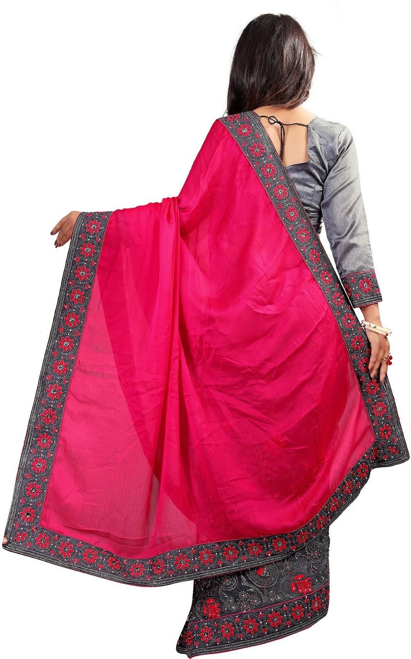 Jaffix Sarees for women - Women’s Trendy Embroidery Work in Lace Georgette Saree for Wedding Perfect for Festive and Special Occasions with Unstitched Blouse Piece (nena pink) - Image 5