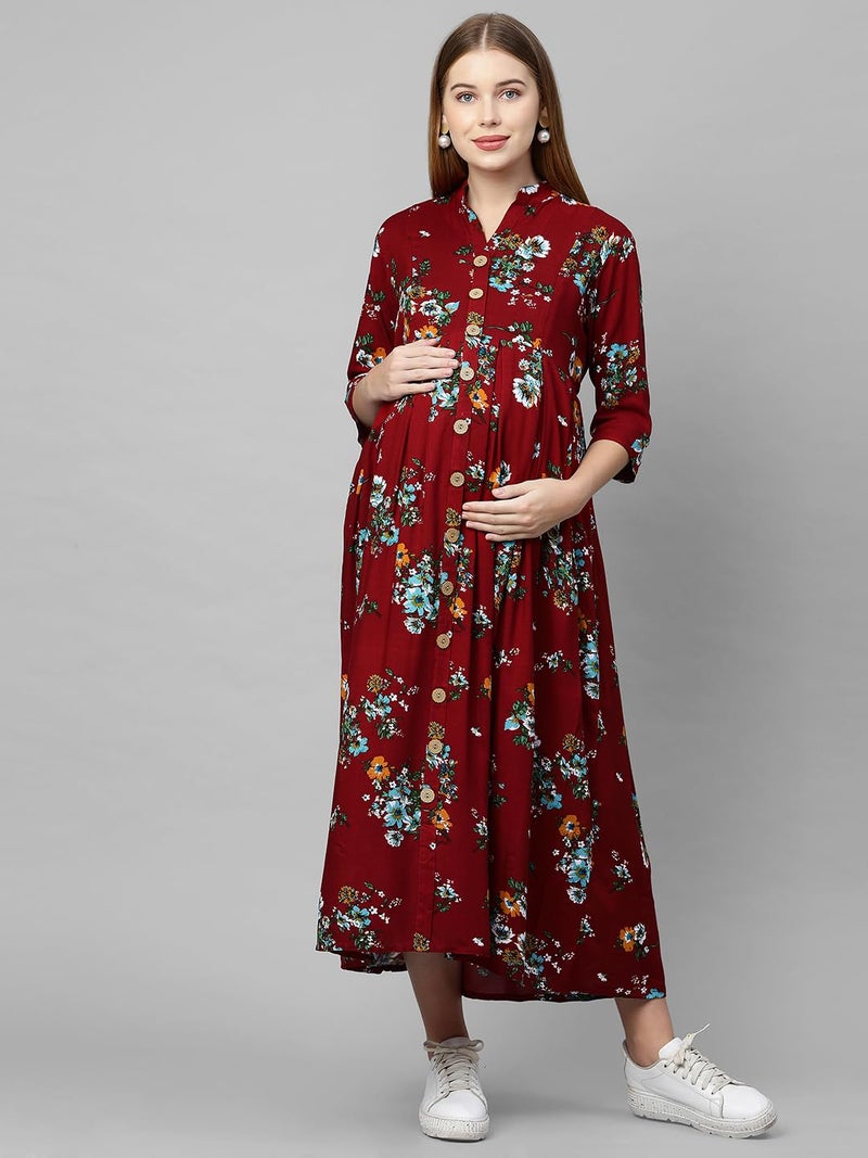 MomToBe Women's Rayon Maternity Dresses | Pregnancy Feeding Nursing Dress with 14 inch Zip on Both Sides (Currant Maroon ; XX-Large) - Image 2