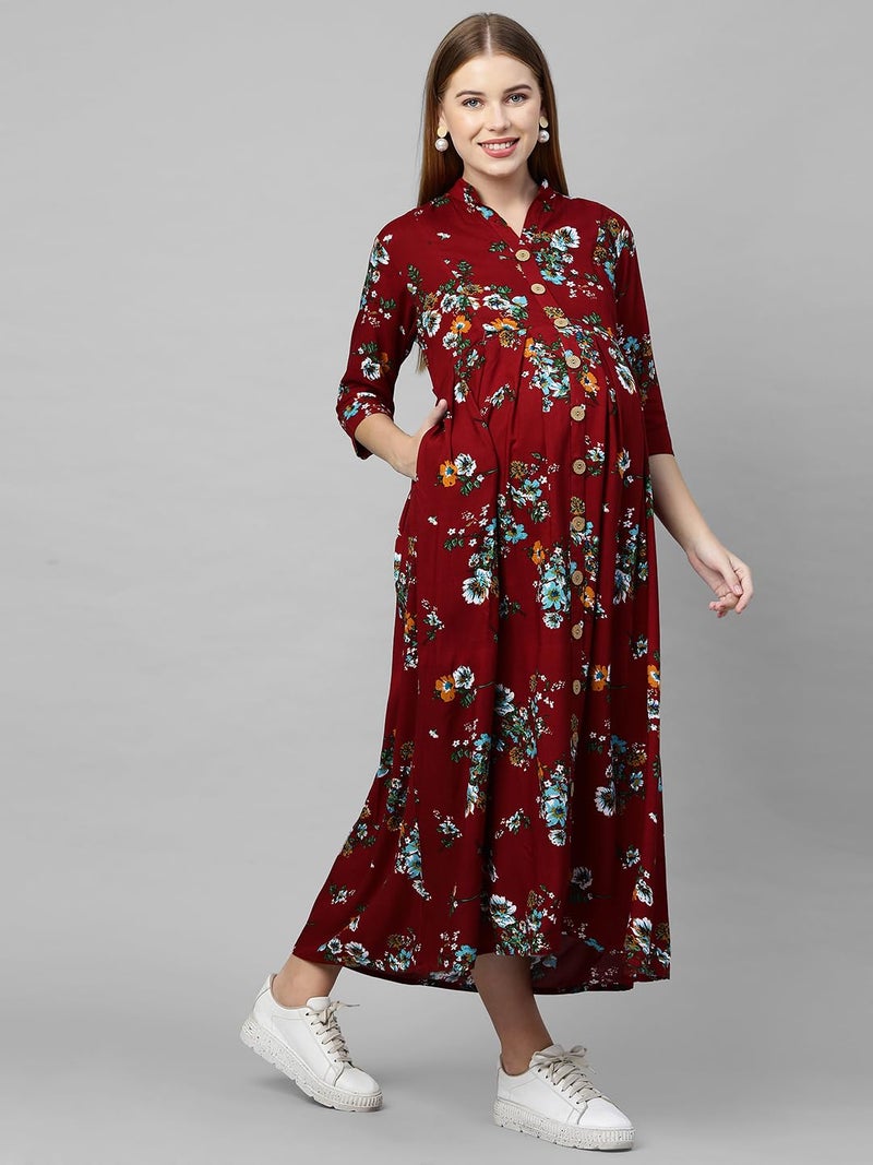 MomToBe Women's Rayon Maternity Dresses | Pregnancy Feeding Nursing Dress with 14 inch Zip on Both Sides (Currant Maroon ; XX-Large) - Image 3