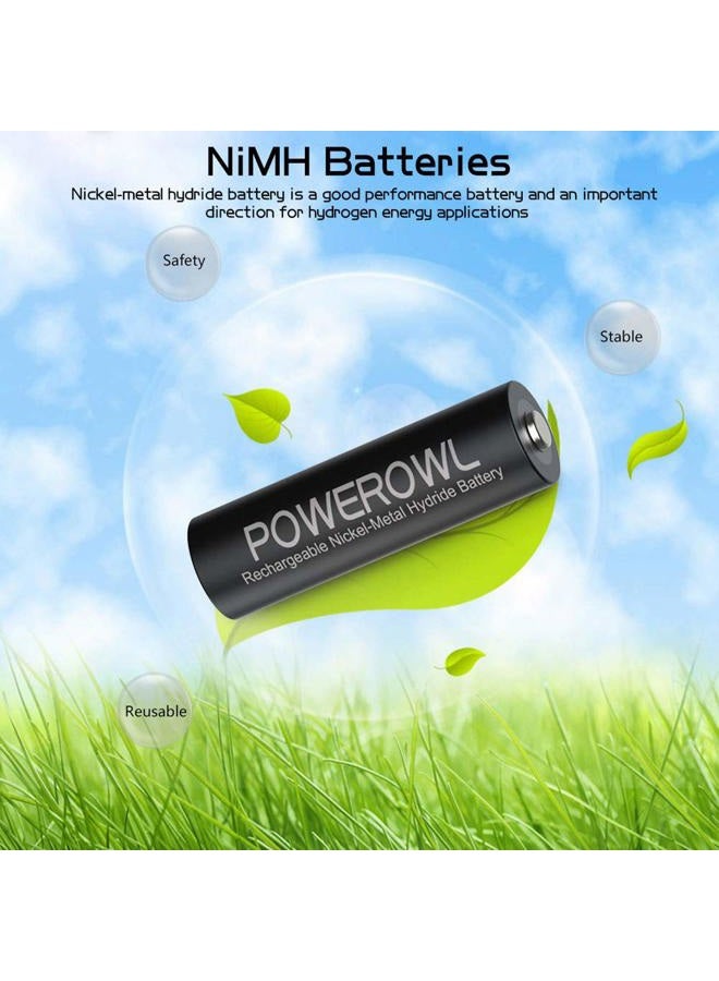 POWEROWL Rechargeable AA Batteries, 8 Pack of 2800mAh High Capacity Low Self Discharge Ni-MH Double A Batteries with Smart 8 Bay Battery Charger (USB Fast Charging, Independent Slot) - Image 4