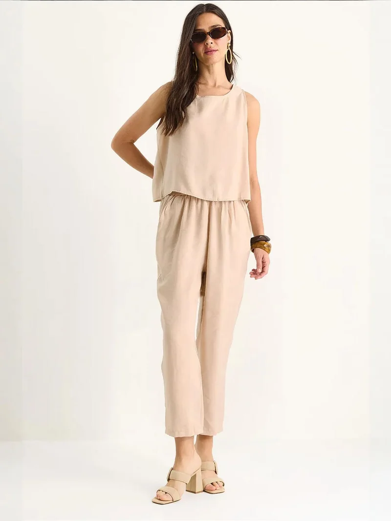 LUCCI Sleeveless Crew Neck Tunic and Wide Leg Pants Set