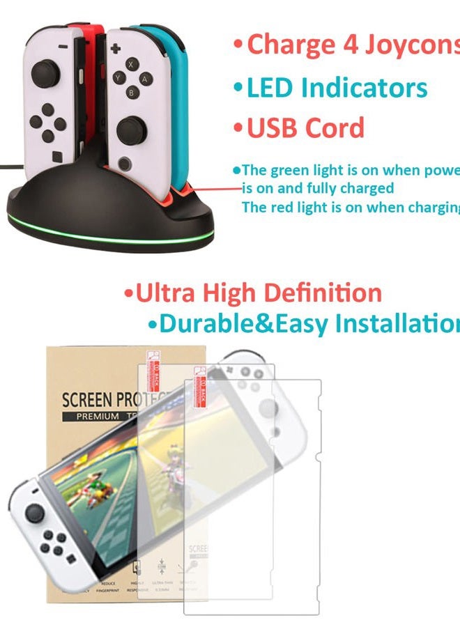Arisll Accessories for Family Bundle Accessories for Nintendo Switch OLED, Carry Case& Screen Protector,4 Pack Joy Con Grips and Steering Wheels, Case Cover,Stand Mount,Joy Con Charger and MoreSwitch OLED - Image 5